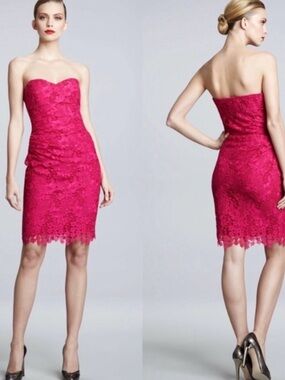 David Meister Strapless Lace Cocktail Dress in Hot Pink 🔥🩷
